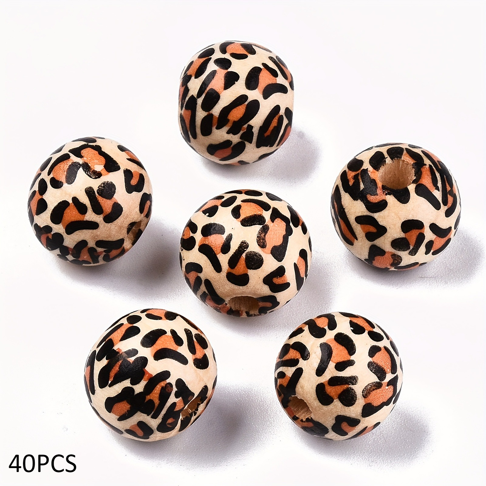 Image of 10/40pcs Round Leopard Print Wooden Beads 16mm | Jewelry Additions For Bracelet Necklace Making