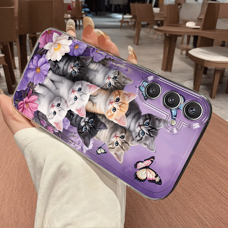 Husă Telefon - Purple Realm Drăguță cu Pisică și Fluture, pentru Samsung Galaxy A02 A03S A04 A05S A06 A13 A14 A15 A16 5G A21S A22 A23 A24 A25 A26 A32 A34 A35 A36 A50 A52 A53 A54 A55 A56 A73 S21 Ultra S22 Plus S23+ S24 FE S25, TPU Creativ Personalizat