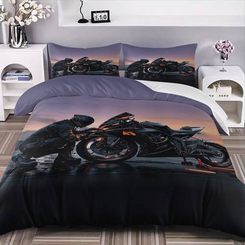 3pcs motorcycle rider sunset scene duvet cover 3pcs set 1 duvet cover 2 pillowcases comforter not included modern theme artistic bedding soft breathable bedroom decor