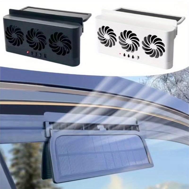Ventilateur de voiture universel, taille 24×13×6,5 cm, double alimentation (solaire/USB), trois entrées d'air, utilisation toutes saisons, flux d'air à haute efficacité, convient aux vitres de voiture