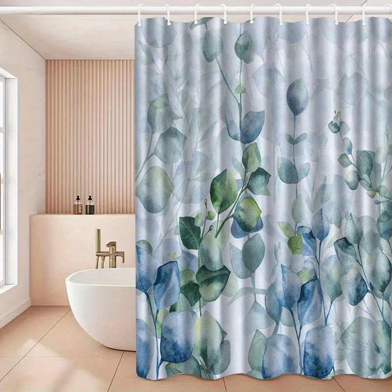 Fresh Floral Pattern Shower Curtain with Hook, Water-Washing