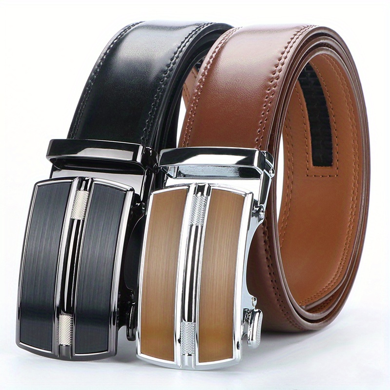 

Ceinture à cliquet en cuir pour homme, style cool et élégant, boucle carrée automatique en réglable, panneau en cuir de vache à couches , pour tenue décontractée ou professionnelle.