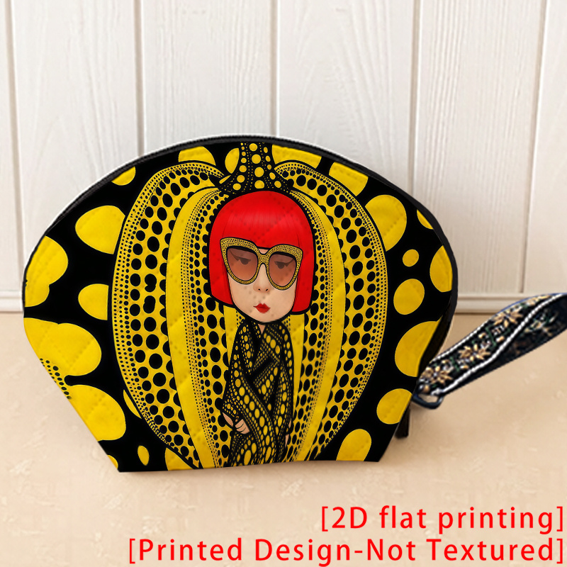 TEMU 1pc Polka Dot Kimono Cartoon Pumpkin Pattern Makeup Bag For Women, Portable Storage Bag, Portable Travel Toiletry Bag, Handbag, Versatile
