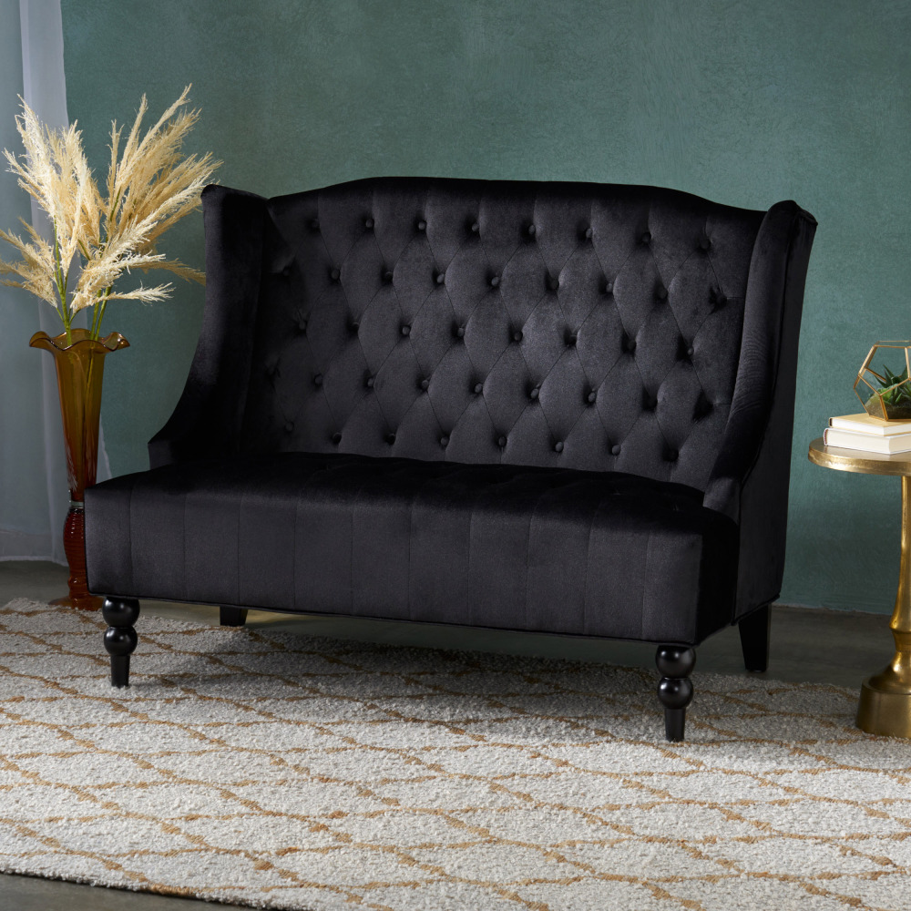 50-Inch Two-Seater Sofa, Comfortable Velvet Fabric, Mid-Century Modern Style, Minimalist Design, Extended Backrest, Compact Two-Seater Suitable for Bedrooms, Apartments And Home Offices