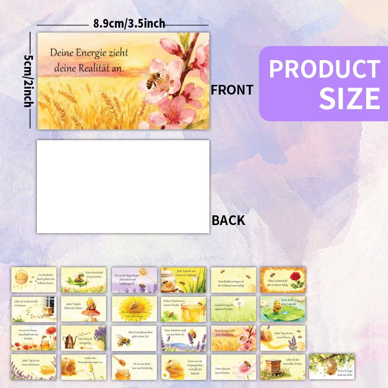 TEMU Ein Set aus 100 inspirierenden deutschen Sprüchen, entworfen für Aquarell-Blumen- und Bienen-Kunstkarten, mit 25 unterschiedlichen Stilen, je 4