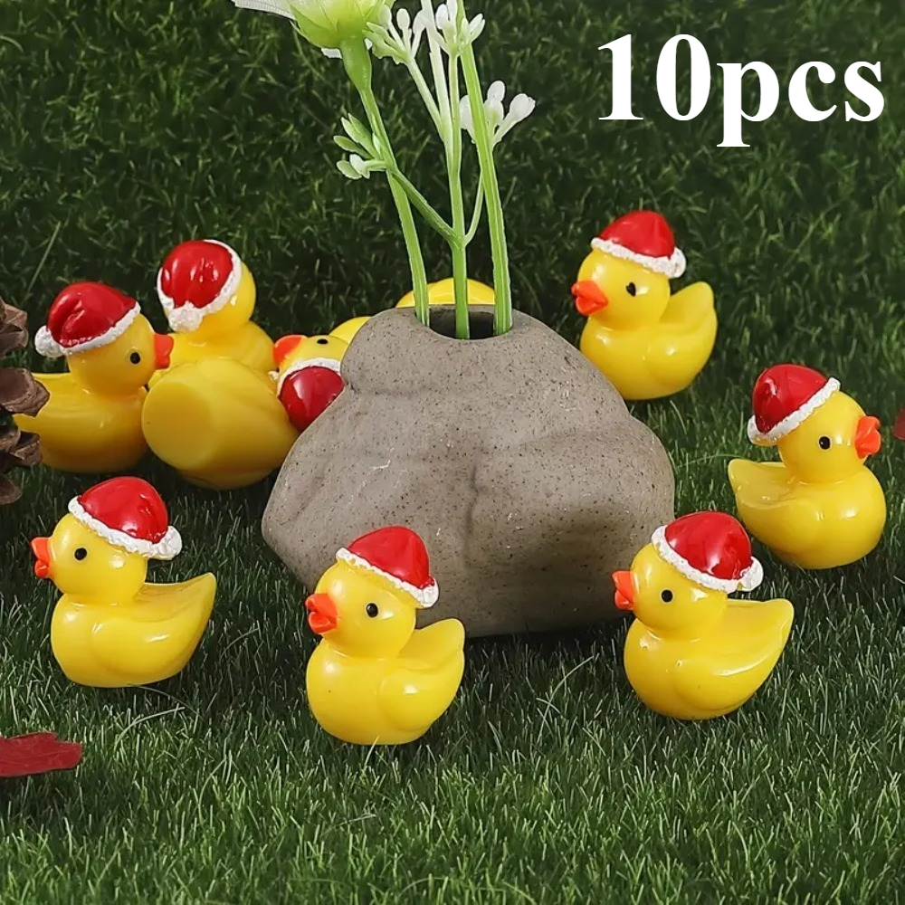 TEMU Paquete de 10 navideños en miniatura, bonitas figuras de resina, adornos navideños, artículos para fiestas, decoración de paisajes en miniatura,