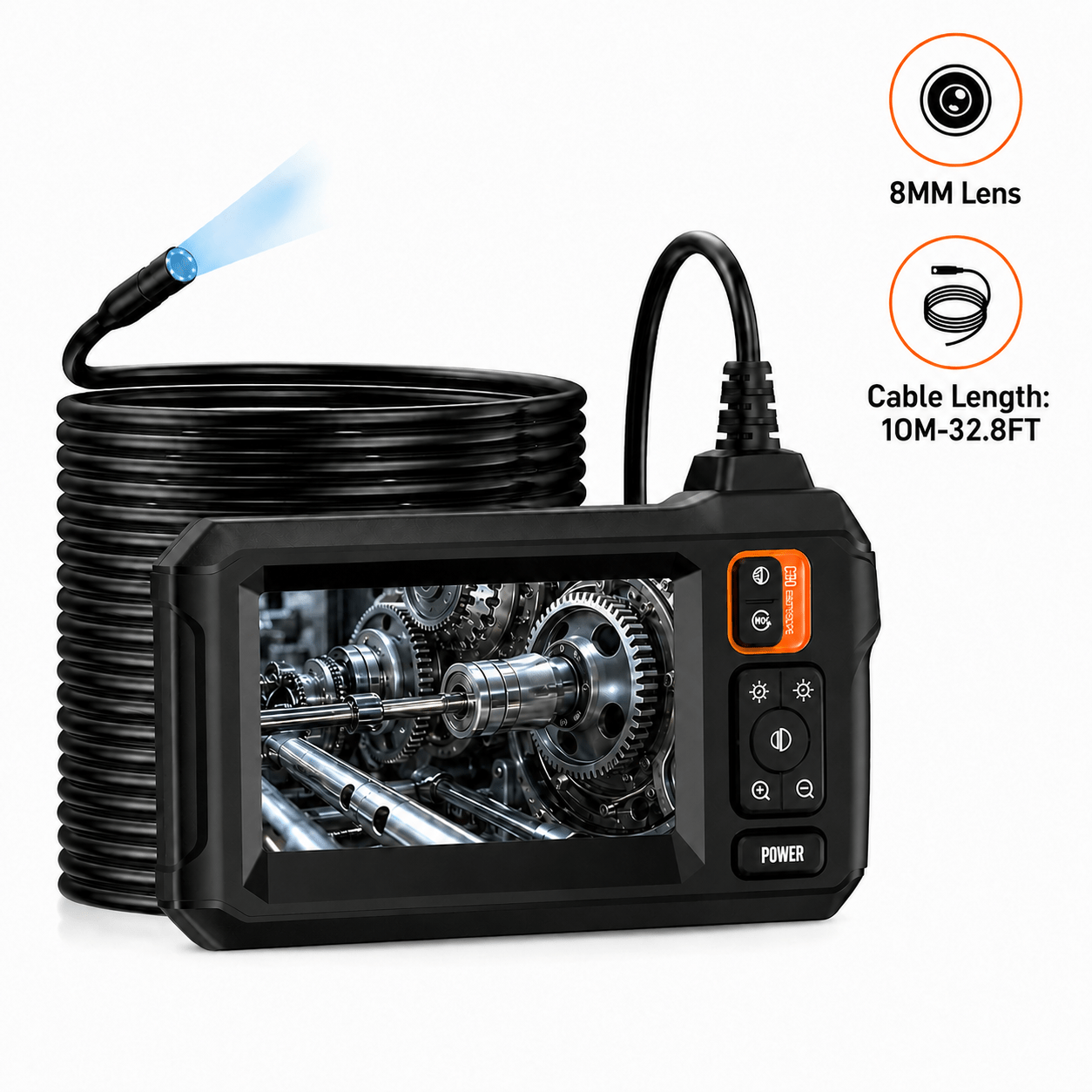 4.3 Inch Endoscope Camera, 1080p 8mm Single Lens Borescope With 10m/32.8ft Flexible Cable, Ip67 Probe, 8 Led Lights, 2000mah Battery For Auto And Pipe Inspection