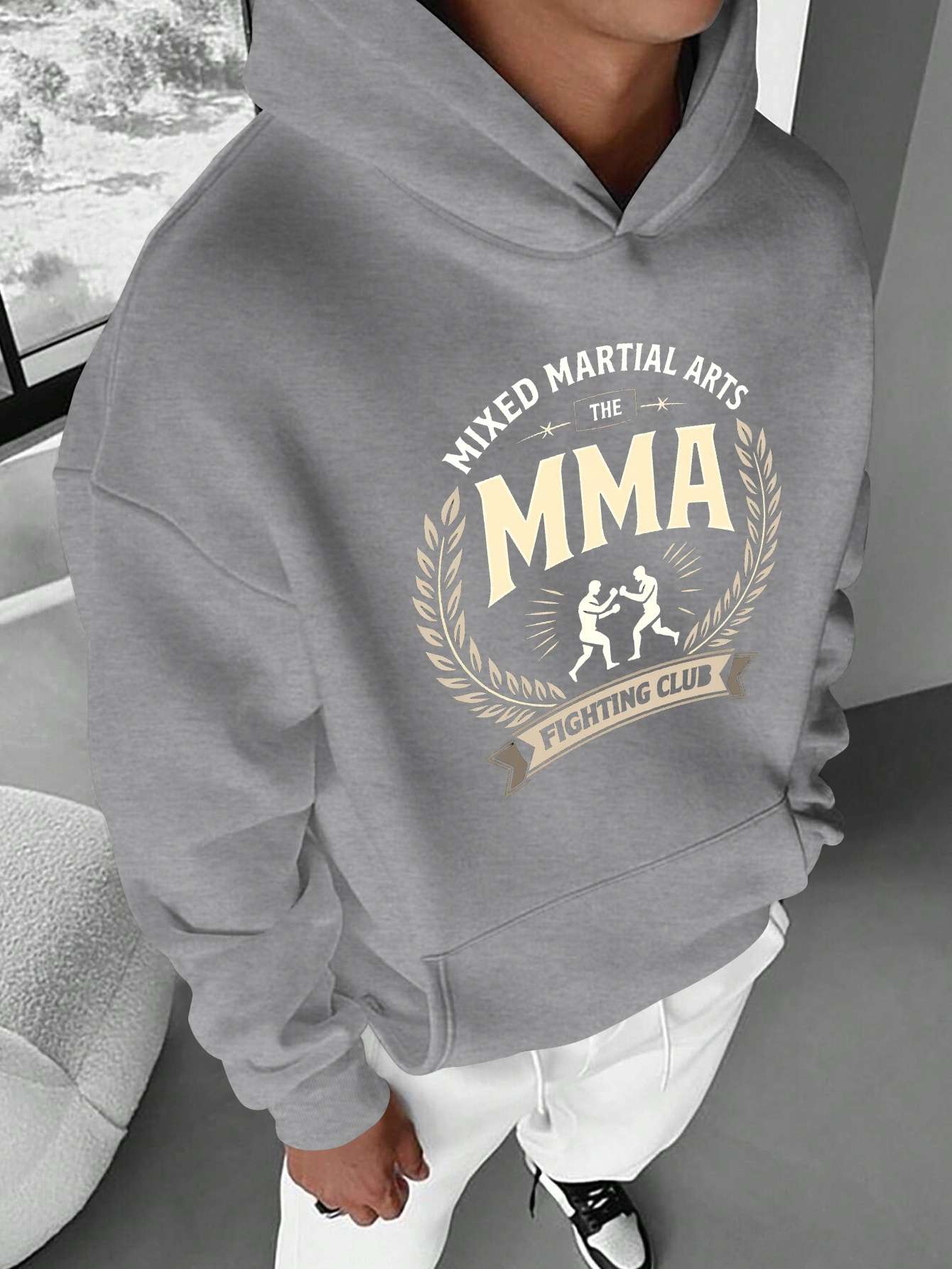 mens mma fighting club emblem hoodie green casual polyester Temu