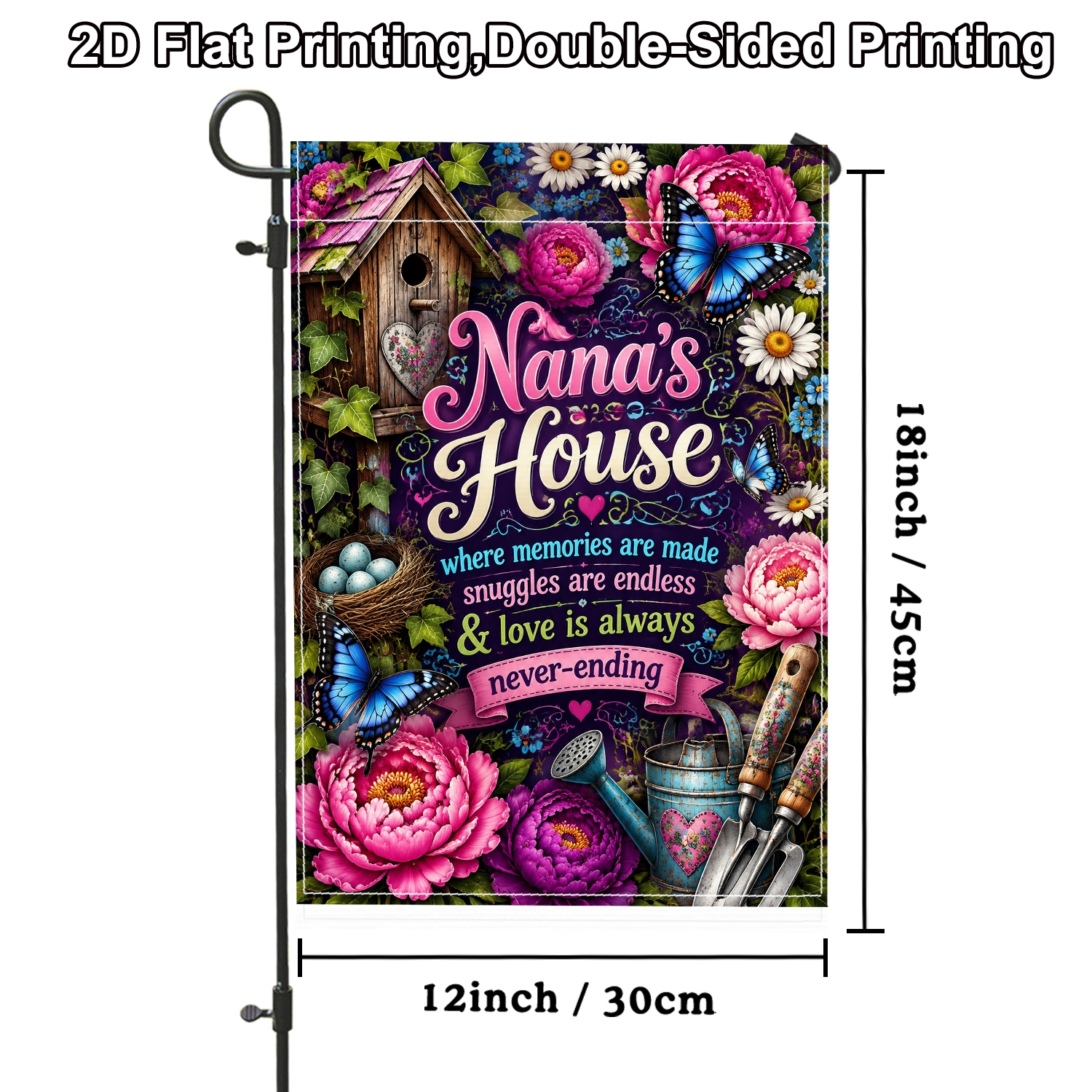 TEMU 2d Flat, 2d Flat 1pc Floral 's House Outdoor Double-sided Garden Flag Peach Pole For Porch Decoration Yard Decoration Garden Outside, 2d Flat