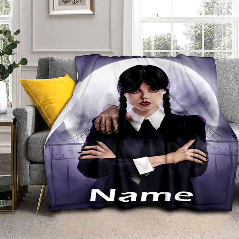 TEMU Custom Name Blanket Wednesday Printed Personalized Soft Warm Blanket For Bed Sofa Chair Picnic Blanket Christmas Halloween Gifts