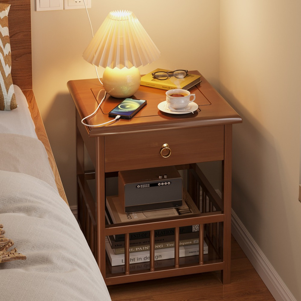 wooden nightstand with 1 drawer small dresser for bedroom bedside table with drawers end table furniture metal and wood top closet organizer college dorm decor details 1