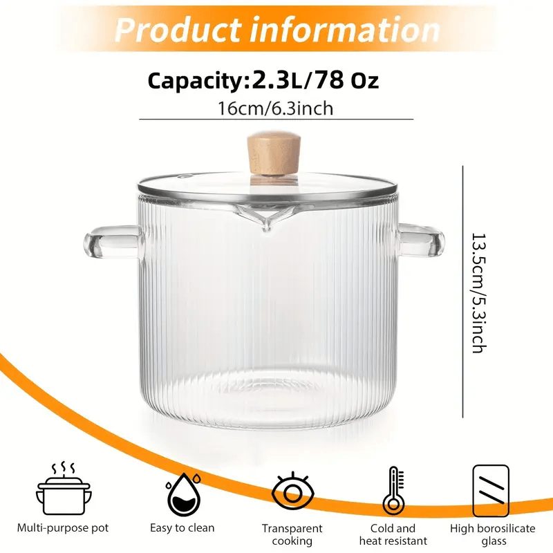 LDQ Borosilicate Glass Cookware Collection with Cover - Resistant to Heat for Use on Stoves, Ovens, And Electric Ceramic Cooktops - Great for Preparing Soups, Milk, Rice, And Stews - Sturdy And to Clean - Excellent for Home Cooking And Meal Preparat