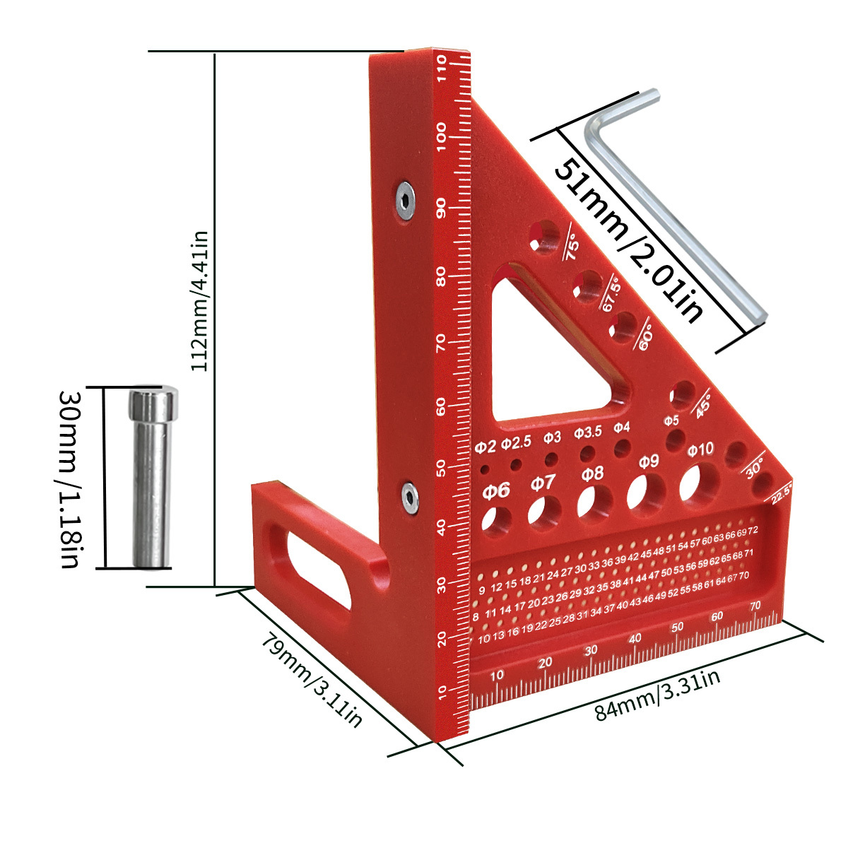 Escuadra de Carpintero ABS con Transportador y Regla de Medición 3D Multiángulo y Funciones de Marcado con Pin Antipérdida para Carpintería y Construcción Precisas - Herramienta de Diseño de 22.5°-90°