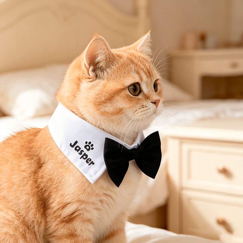 TEMU Personalized Pet Bow Ties Suitable For - Custom Name/text/initials Collar Bows, Bow Tie Neck Accessories, Solid Color Bowtie Decorations For