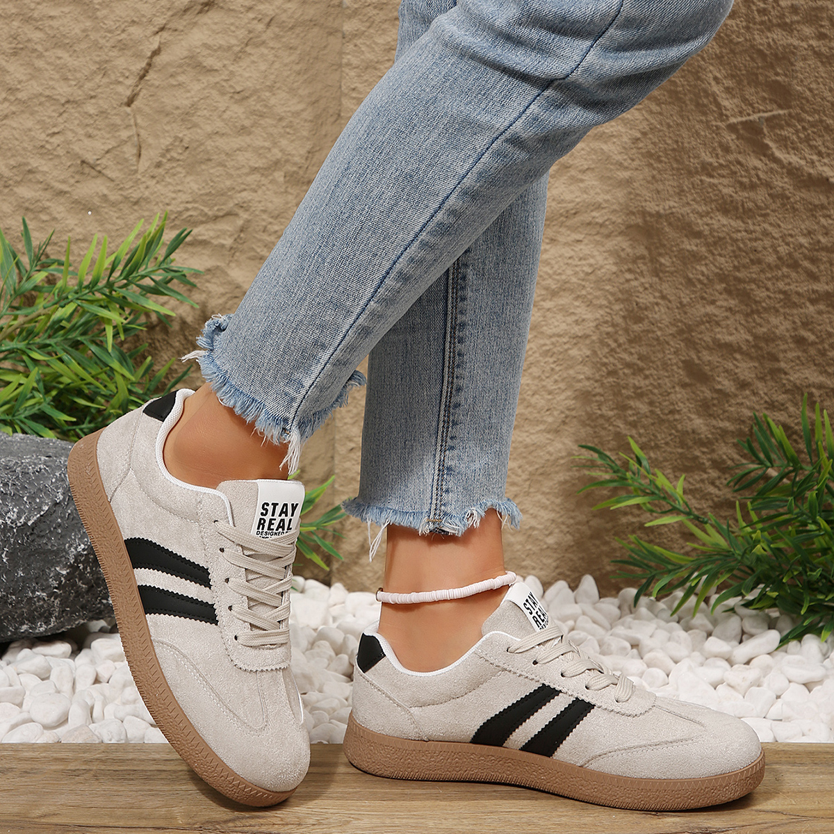 TEMU New Women's Elegant And Stylish Round-toe Sneakers - Lightweight, Comfortable Casual Running Shoes With Lace-up Closure And Rubber Sole, Women