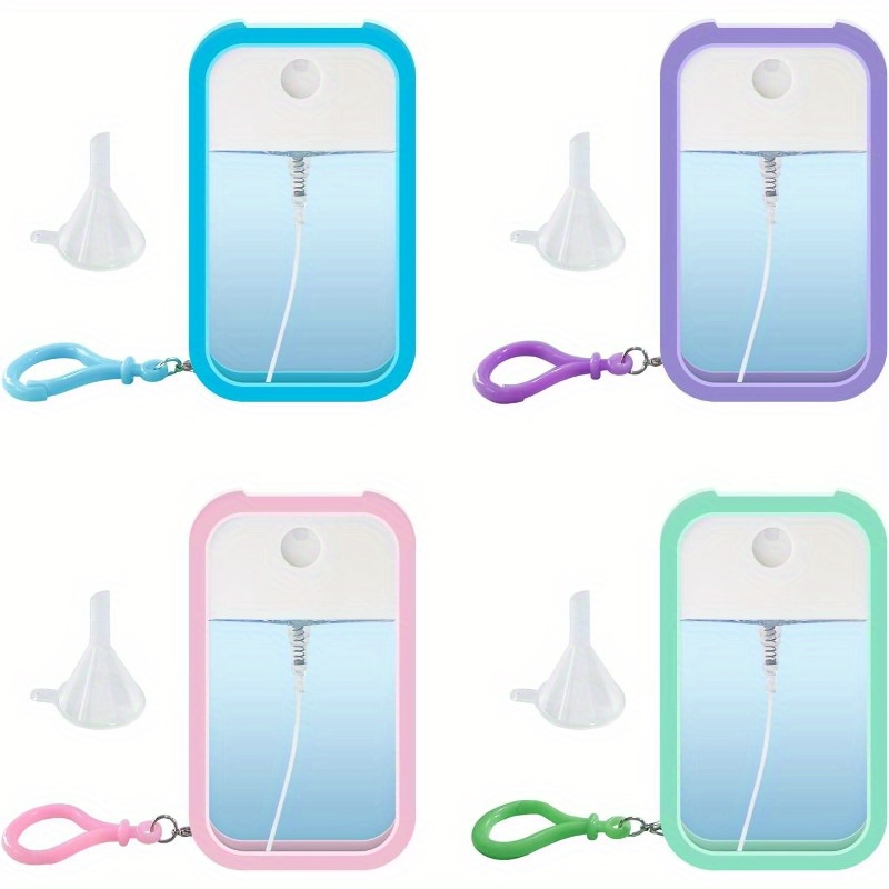 4pcs 1.69oz Refillable Spray Bottles with Keychain - Travel-Friendly Leakproof Atomizer, Pastel Colors (Pink, Blue, Purple, Green) - PETG Bottles for Hand Sanitizer, Perfume, Essential Oils, Makeup - Includes Funnels, Ideal for Travel, Gym, Office, Home, Portable Atomizer, Stylish Accessory, Durable Construction, Perfume Dispenser, Frequent Travelers, Gym Essentials, Compact Design, Sturdy Construction, Cosmetic Dispenser, Busy Professionals
