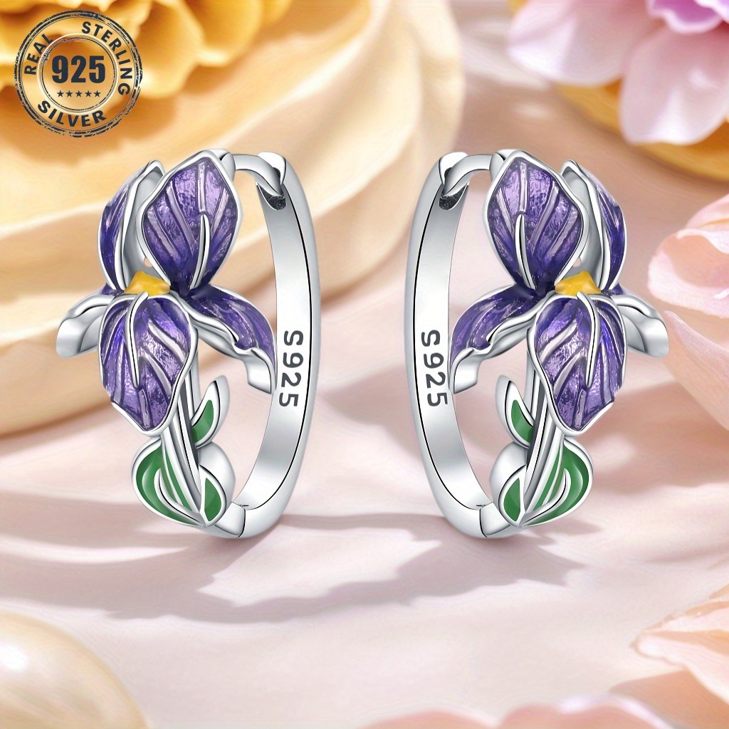 TEMU 1 Pair Of S925 Sterling Silver Allergy Resistant Iris Earrings, Women's Holiday Celebration Additions, Suitable For Daily Wear, Couples, , All