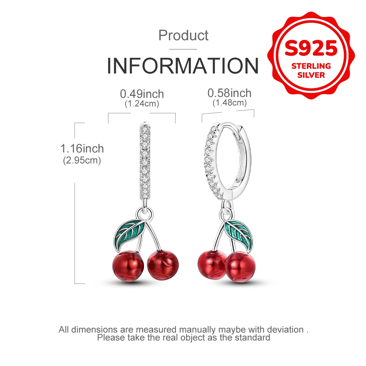 925 Sterling Silvery, 1 Pair Sweet Cherry Drop Earrings, Wearing This Will Make You More Elegant And Refined