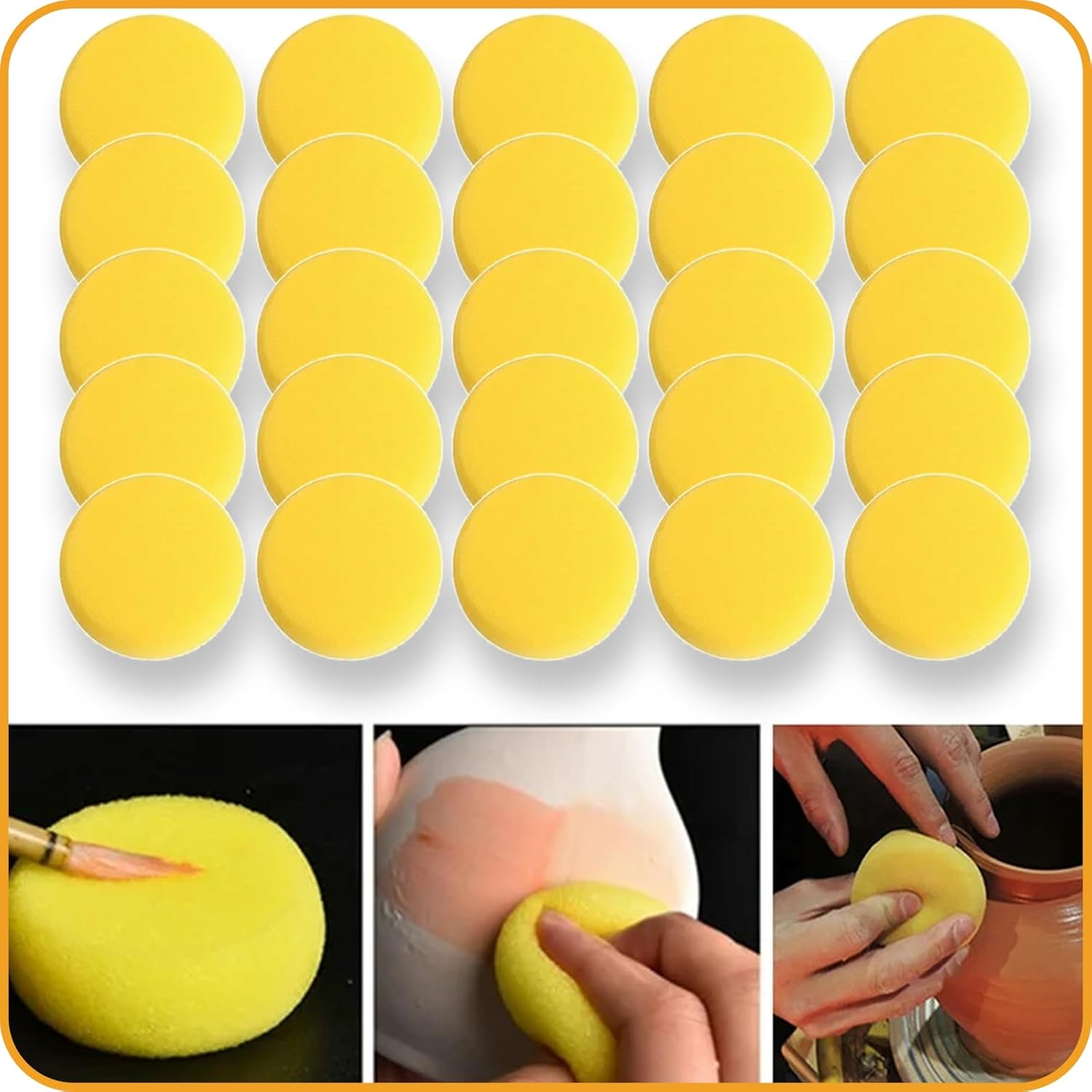 Image of 25pcs Pottery Sponges 3inch, Painting Sponges, Pottery Sponges Clay, Clay Sponge, Round Sponge, Clay Sponges Pottery, Paint Sponges Acrylic Painting, Artist Sponges