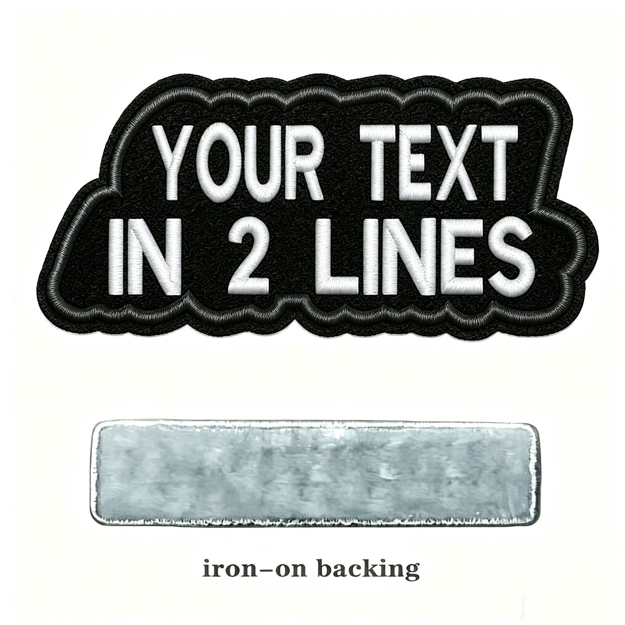TEMU Personalized 2-line Custom Text Embroidered Patch, Made-to-order Name Badge With Irregular Text-shaped Border, Black Felt Backing And Raised