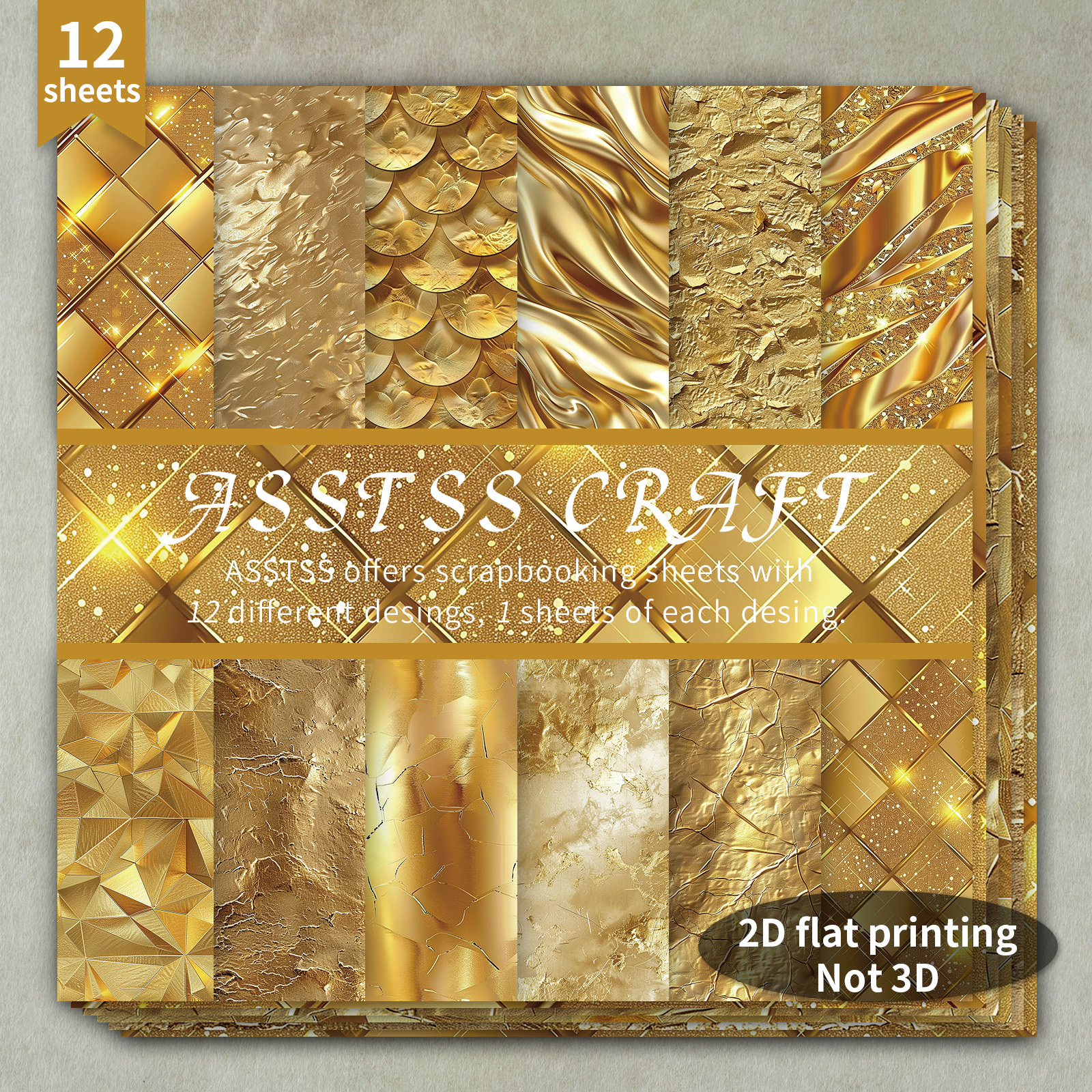 TEMU 12-sheet Asstss Luxury Metallic Scrapbooking Paper Pad - Heavyweight Cardstock Suitable For Journaling, Collage Art, Greeting Cards, Floral &