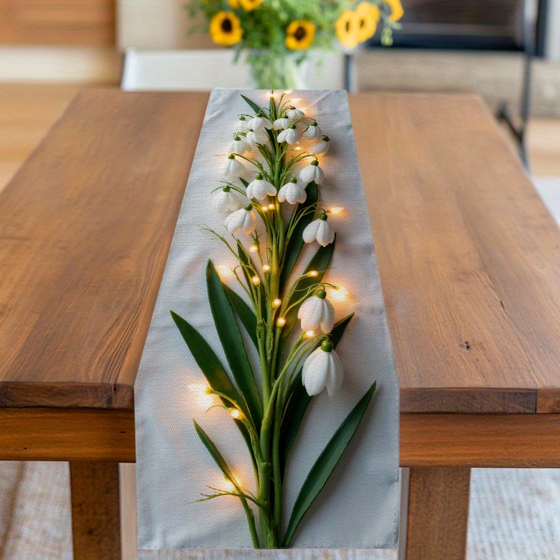 1pc Home, Kitchen, Restaurant, Table Runner, Table Cloth, Table Additions, Tableware, Table Fabric, Easter Theme, Snowdrop Flower With Soft - Table Flag, Delicate Spring Decoration For