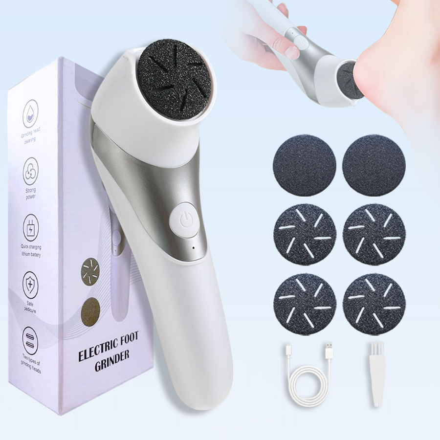 Image of Electric With 3/6pcs Replacement Grinding Heads, Rechargeable Foot Remover, Electric Foot File - Thick Skin Polishing, Professional Foot Care Tool For Dry, Cracked And Hardened Feet, 2-speed