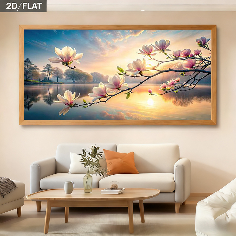 TEMU 2d Flat, 2d Flat, [2d Flat] Wall Decor 1 - Frameless Canvas Modern Abstract Pink Flower Wall Art - A Landscape Featuring , A Sky, And Reflective