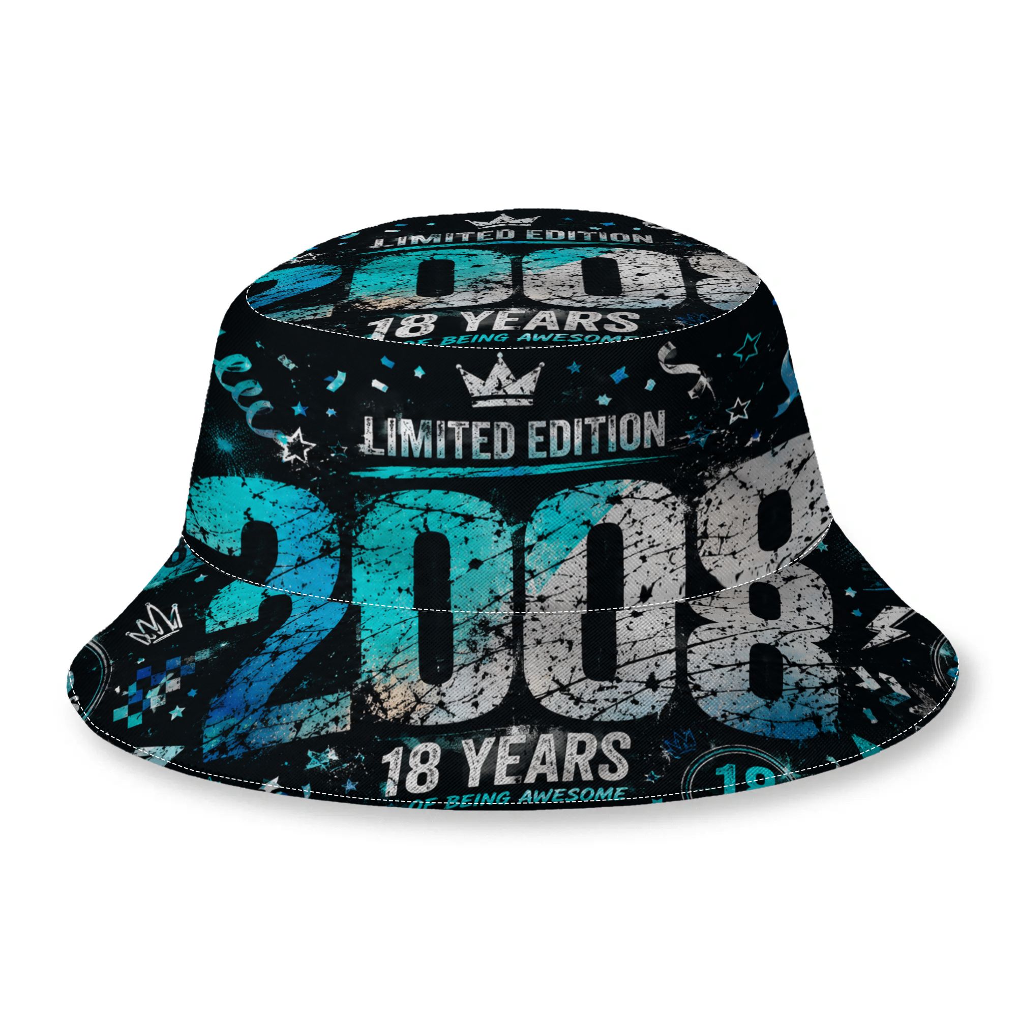 TEMU 1pc Funny 18th Birthday Boy Girl 2008 Gift Printed Bucket Hat, Unisex Outdoor Casual Full Print Bucket Hat, Suitable For Parties , Summer Beach