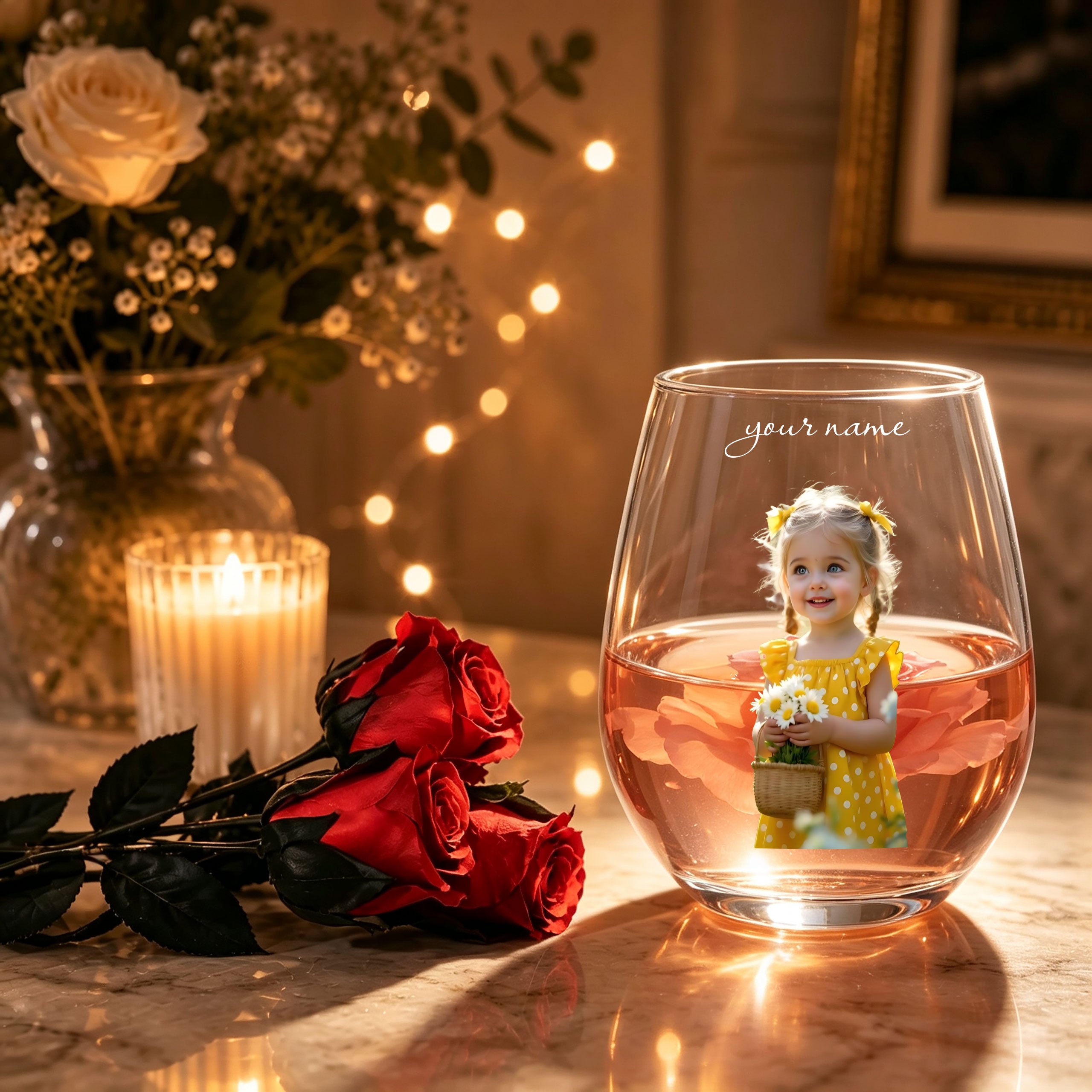 TEMU 1pc 1pcs Custom Photo & Text Engraved Glass Cup - Champagne & Wine Glass Suitable For Weddings, Birthdays, Anniversaries - Reusable Photo Insert