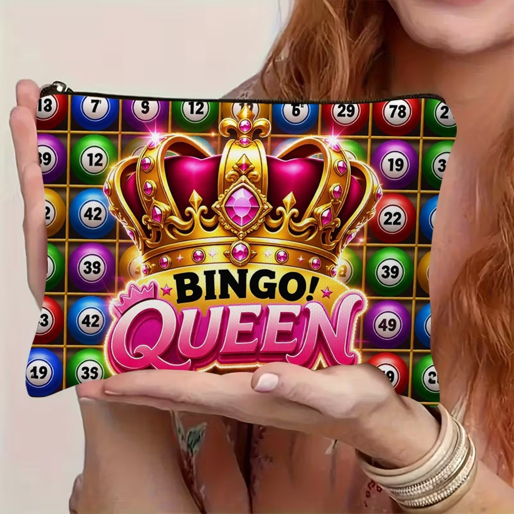 TEMU 1pc 2d Flat Printing For Bingo! Queen Pattern Cosmetic Bag, Zipper Closure Design, Lightweight And Durable Portable Zipper Pouch, -themed Gift