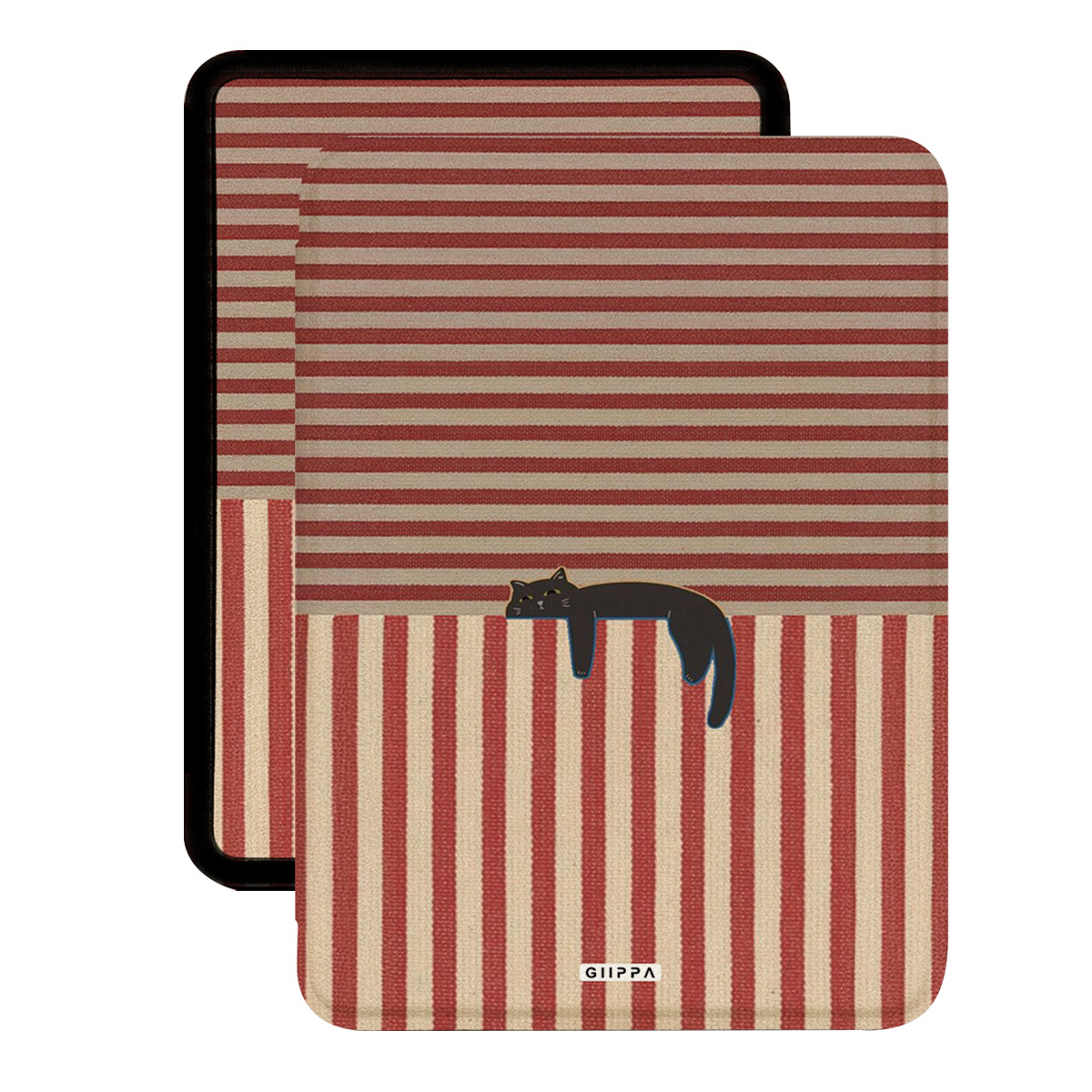 TEMU Mist Red Striped Cat Slim Lightweight For Case, Book Style Black Soft Tpu, Fits 6-7" Paperwhite 10-12 Gen 2024-2025, Shockproof Cover For