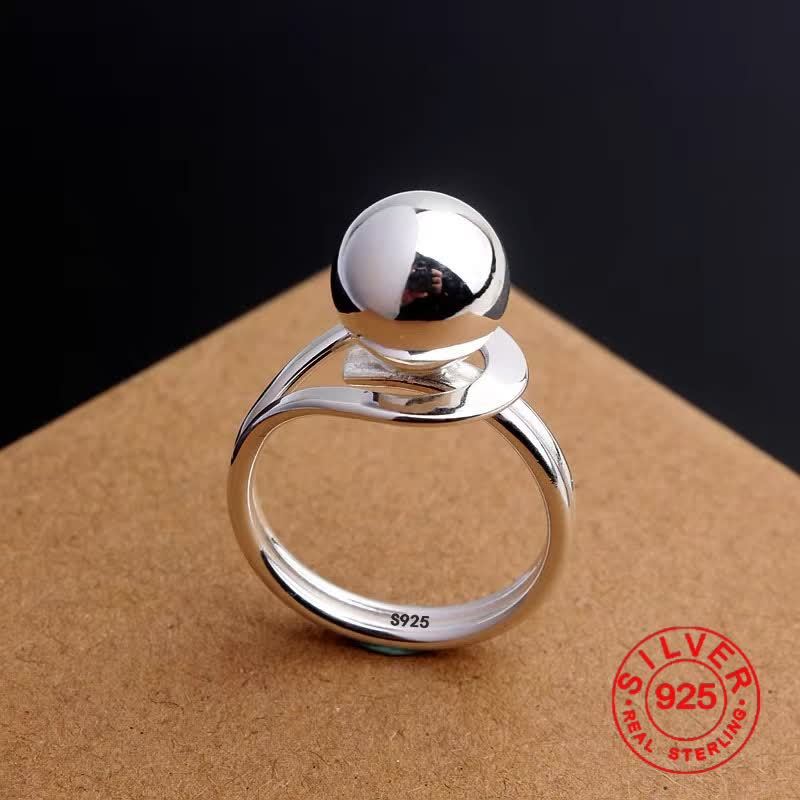 TEMU Bague minimaliste pour femme en argent sterling S925, bijou avec ouverture réglable, bague vintage à grosse boule, cadeau de fête d'anniversaire