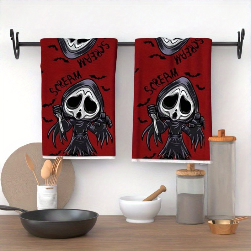 

2pcs Halloween Towel Set - , Polyester Kitchen & Bathroom Towels With Scary Design - Home Decor, Office, Travel