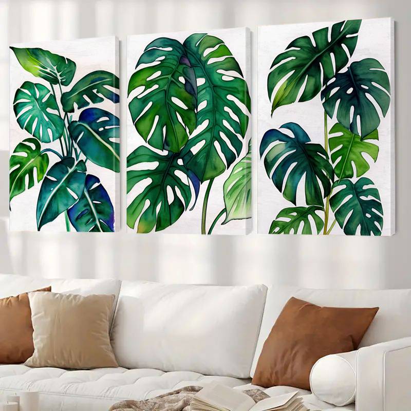 Set Di 3 Stampe Floreali Astratte Su Tela – Stile Bohémien Vintage – 40,6x61 Cm – Decorazione Parete