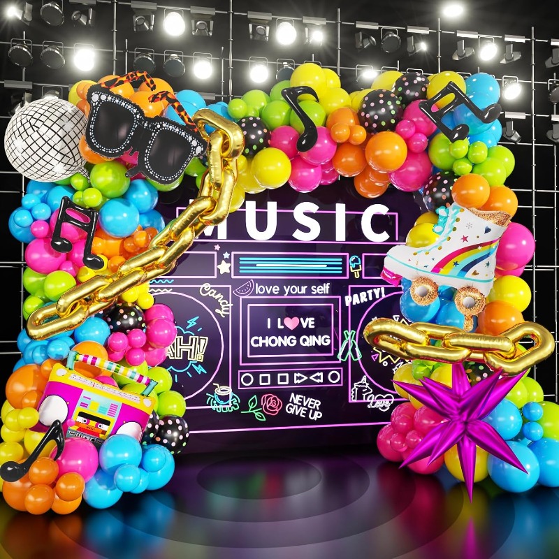 161pcs shiny chrome balloon garland arch set for retro disco dance party decorations featuring 4d disco ball balloons and star shaped foil balloons   80s and 90s themed neon birthday galaxy celebrations