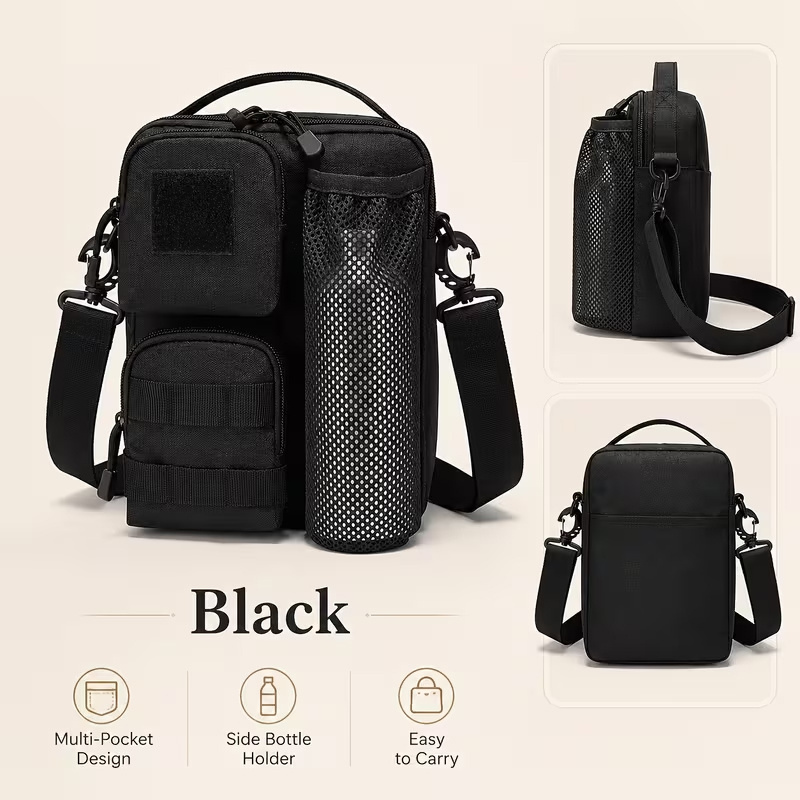 Image of Multi-pocket Crossbody Shoulder Bag, With Side Water Bottle Pocket & Adjustable Shoulder Strap, For Travel, Commuting, Outdoor & Daily Use