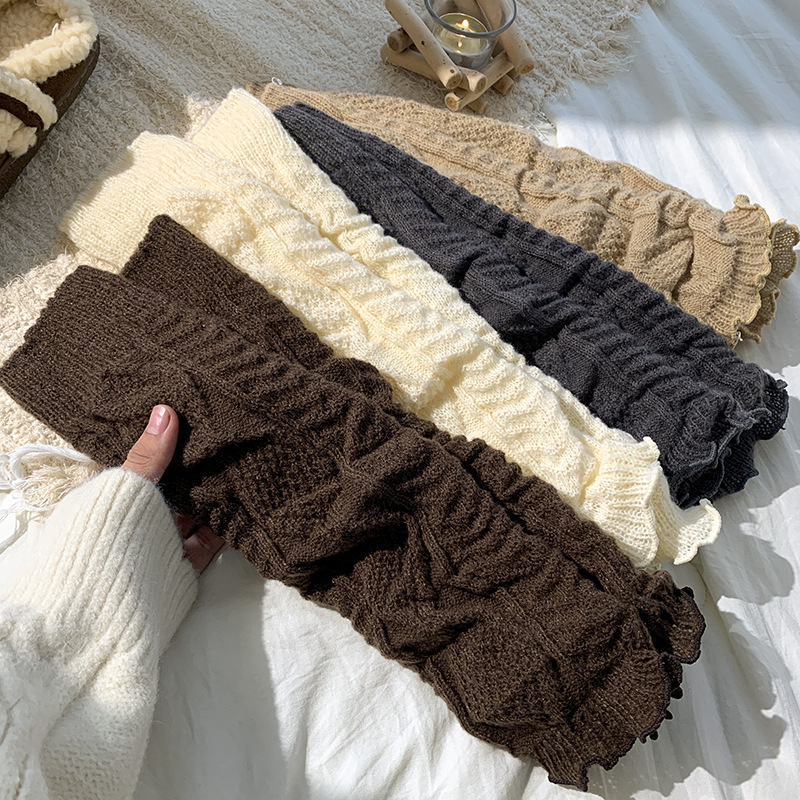 TEMU 4 Pairs Of Vintage Ruffle Leg Sets Casual Rib Design Socks Loose Fried Dough Twists Skinny Boots Autumn And Winter Warm Leg Sets Daily Matching