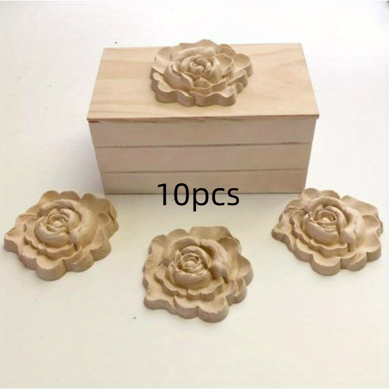 

Room Decor 10pcs Unfinished Wood Rose Applique , Diy Furniture Decoration For Bed, Door, Fireplace, - Craft Centerpiece Decals, Unpainted, Decal