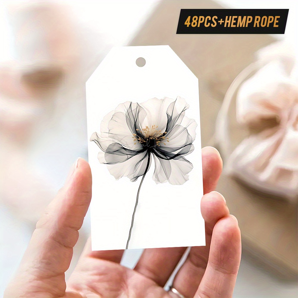 TEMU 48pcs Minimalist Artistic Thank You Gift Tags With Hemp Rope - Translucent , Mixed Colors, Elegant Paper Hanging Tags For Birthdays, Weddings, ,