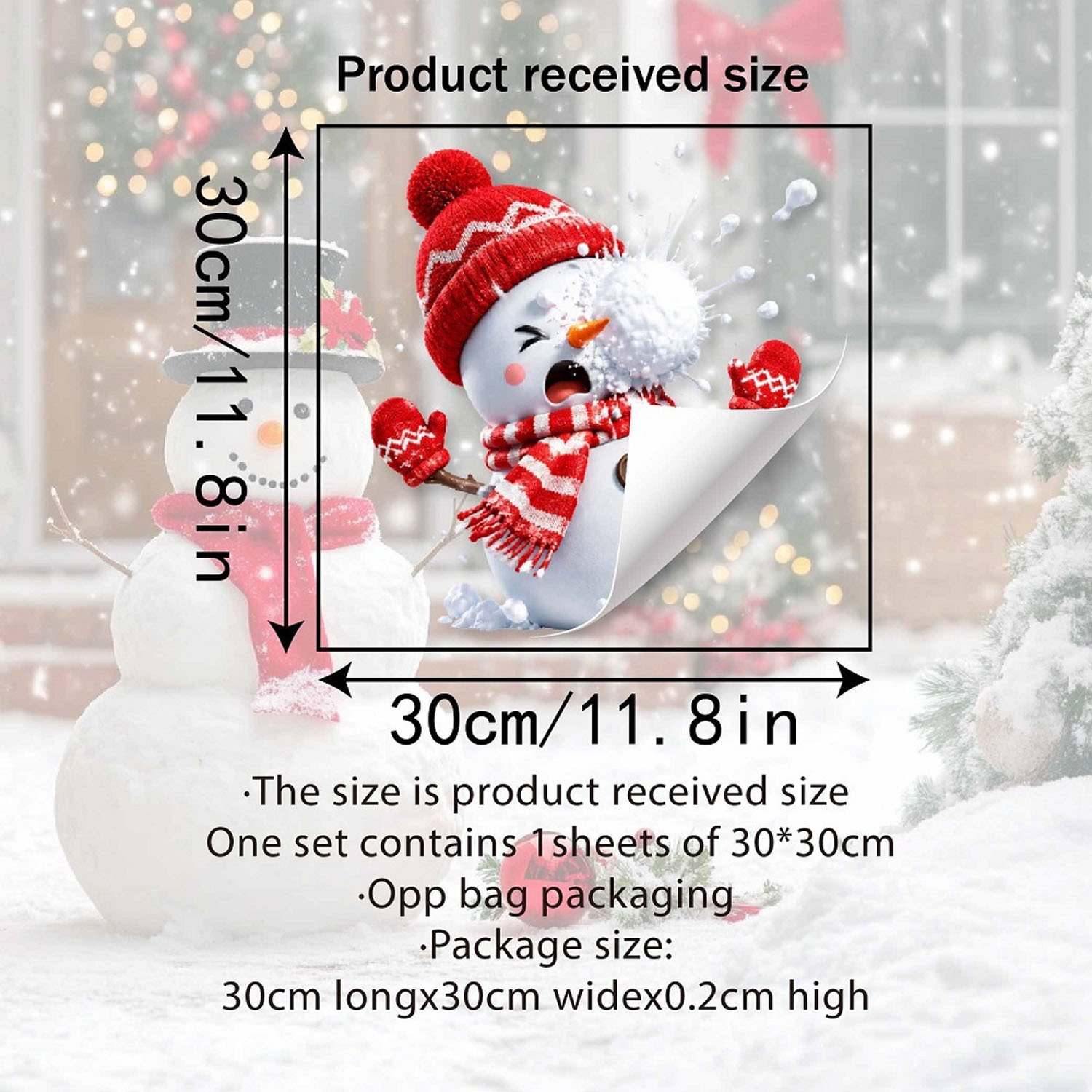 TEMU 1pc Merry Christmas Snowman Snowball Static Cling Window Decal – Adhesive Material, Removable, For Living Room Windows, Holiday Decor Sticker