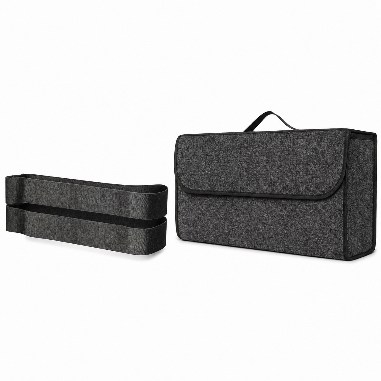 TEMU 2pcs Car Trunk Organizer Set, Foldable Felt Cargo Storage Box With Lid And Fire Extinguisher Holder Strap, Large Capacity Portable Vehicle