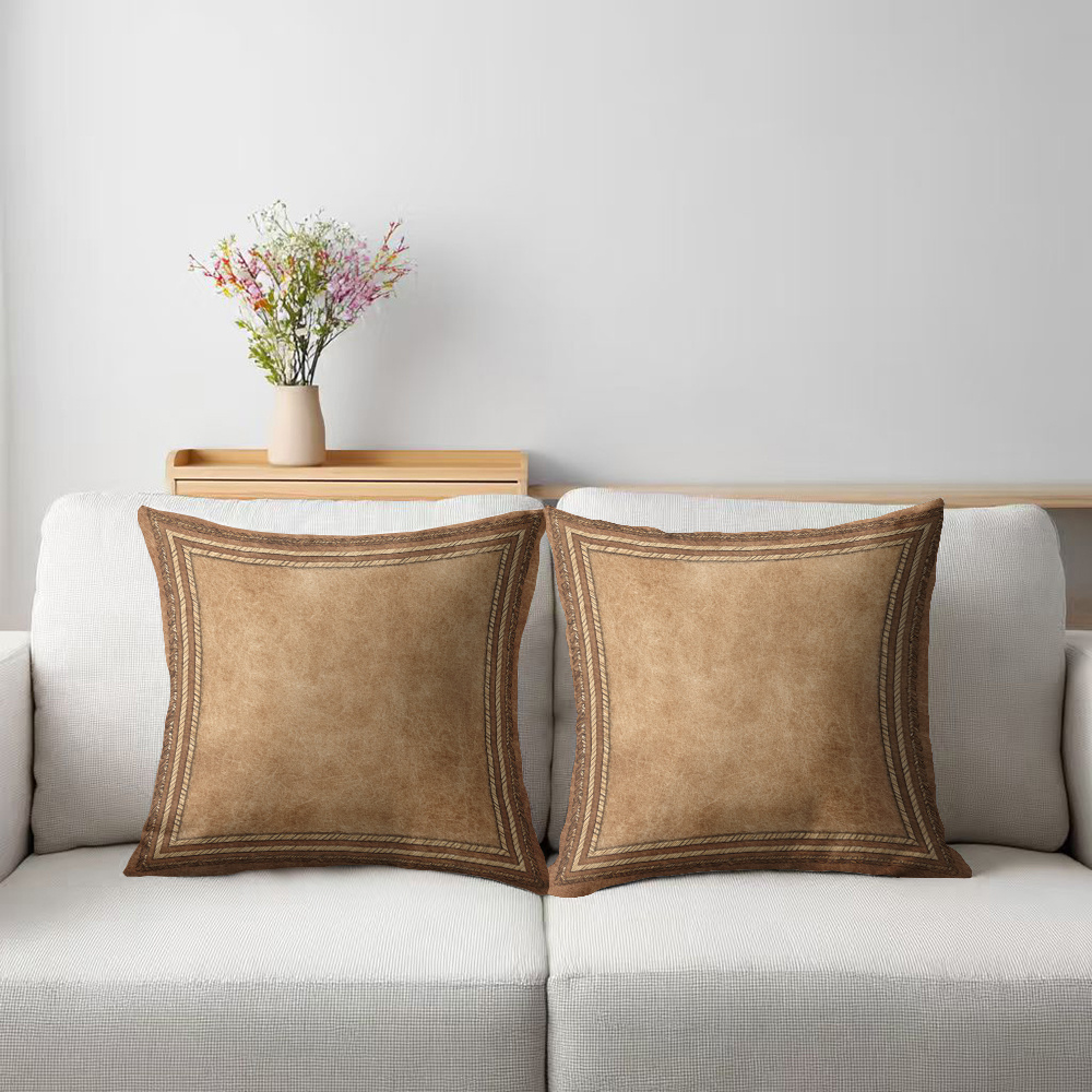 TEMU 2d Flat - 2d Printing 2pcs Pillowcases, -brown Rope Border Pillow Covers, Suitable For Sofa, Bedroom, Office, Home Decor, Gift, Zipper Closure,