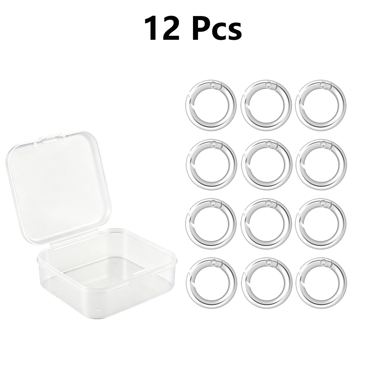 TEMU Boîte de 12 clips à anneau en métal robuste à ressort, boucles rondes argentées de 0,5 pouce de diamètre, connecteurs de porte-clés portables,