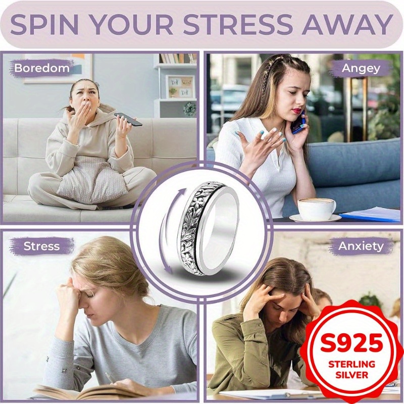 vintage carve   wide rings 925 sterling silvery rings for women fashion rotatable anxiety ring jewelry Product details 6