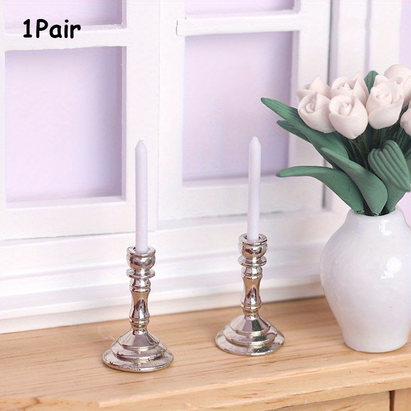 TEMU 1pair 1:12 Miniature Candle Holder Candlestick Candelabra Decor Mini House Accessories Home Decor For New Year Valentine's Day Supplying For