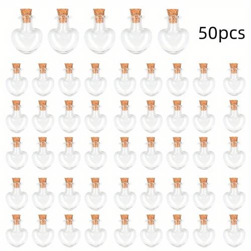 50 mini transparent glass bottles bottles with bottle stoppers used for party decoration 2ml empty sample bottles message pendant bottles heart shaped shapes