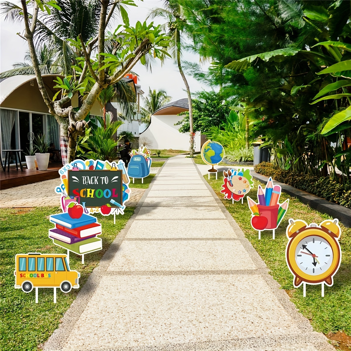 8pcs back to school yard signs welcome back lawn decorations with stakes durable plastic retro outdoor party decor for graduation congratulations school celebrations graduation yard sign decorations   educational     stakes vintage   weatherresistant material event organizers