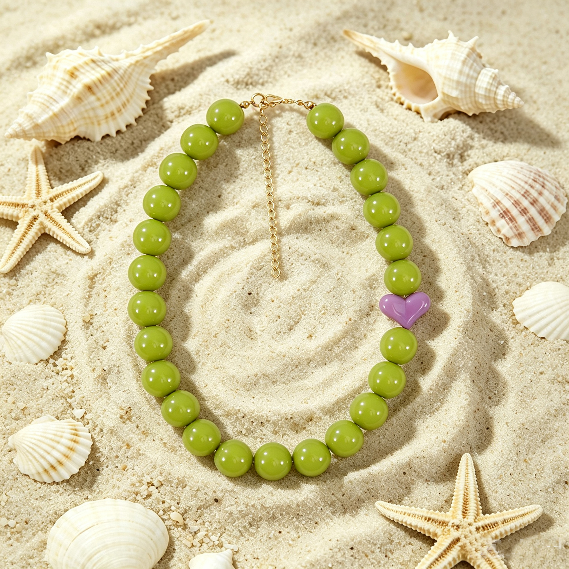 TEMU Bohemian Heart-shaped Acrylic Beaded Necklace, Y2k Style Clavicle Chain, Unique Niche Accessory For Women