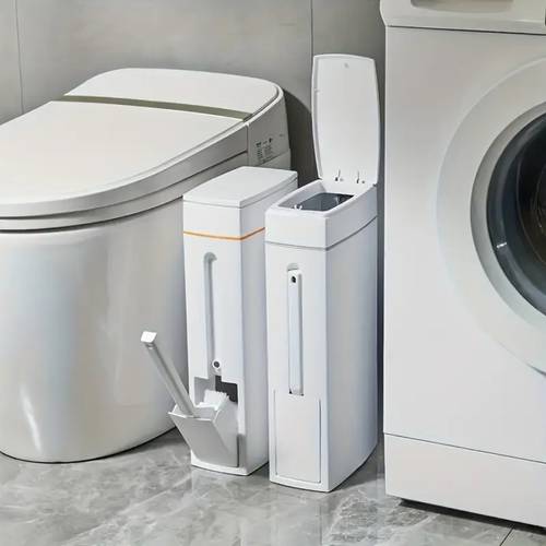 1pc 2pcs bathroom trash can with brush thin and space saving can with a easy rectangular shape made of durable plastic material does not household electricity works for rv camp